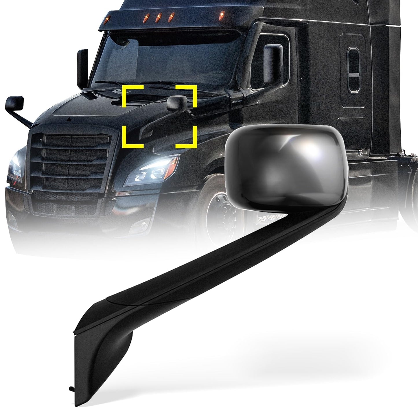 For Freightliner Cascadia Hood Mirror Assembly Pair – Heated, Black (2018–2020)