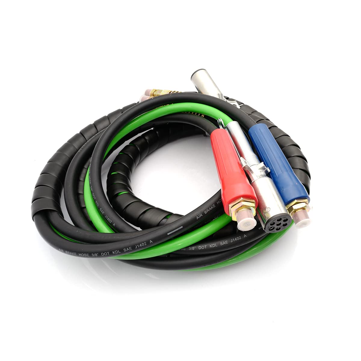 Tractor Trailer 3 - in - 1 Air Line Hose Kit – ABS 7 - Way Power Cable + Dual Air Hoses (12/15 ft) - RoadWest Truck Parts - MZ-U309-02 - High Soar