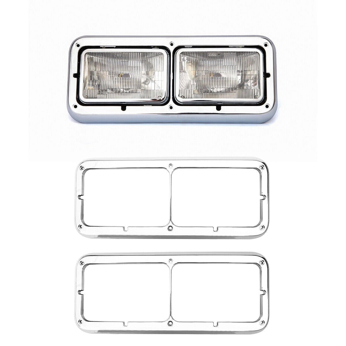 LED Headlight Bezel For Peterbilt 378/379 Chrome LED Headlight Bezel  – LED w/ 12" Amber Strip (3-2048-3)