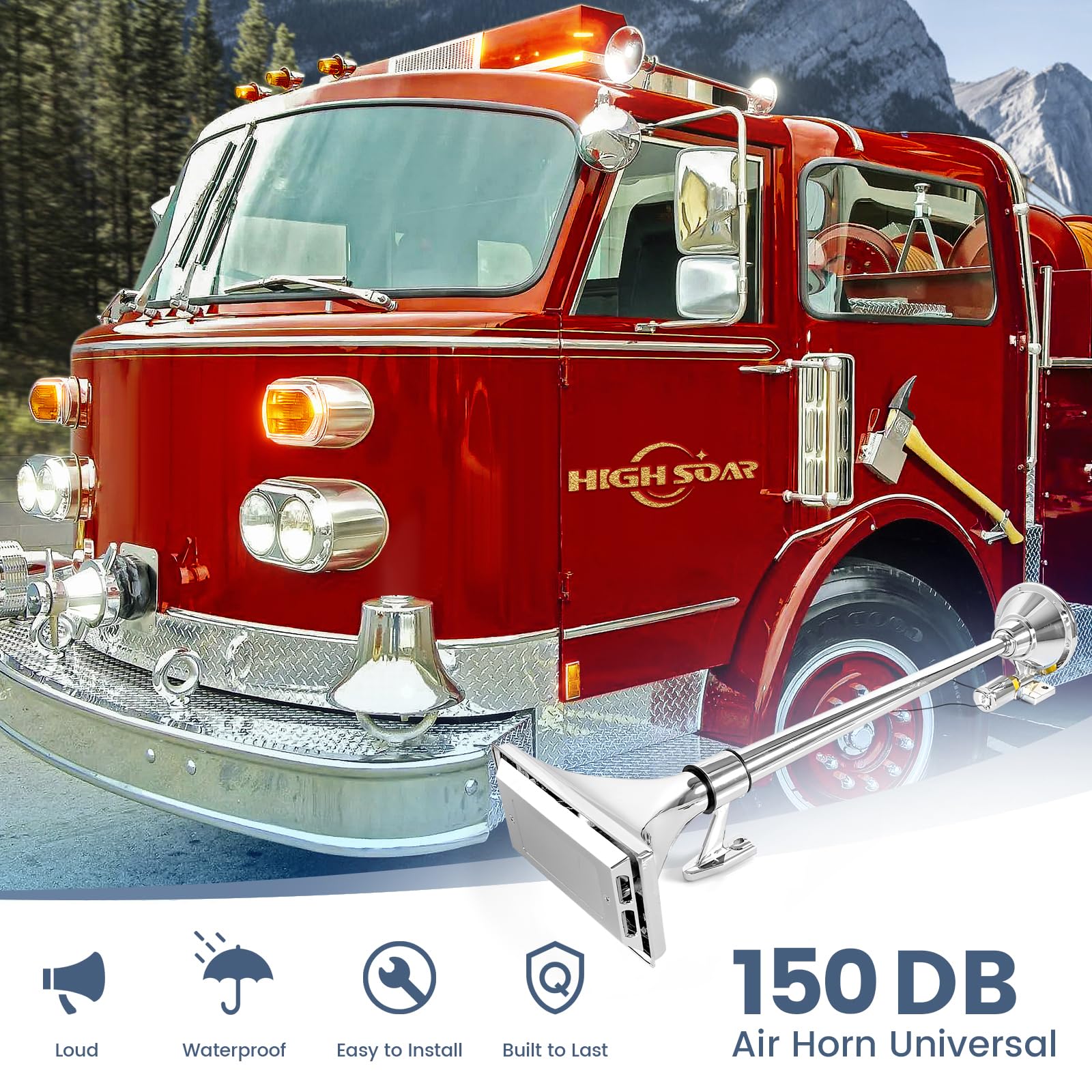 12V 150dB Single Trumpet Air Horn – Waterproof, Chrome Plated (25.1") (Universal) - RoadWest Truck Parts - B0B9H3KK3B - High Soar