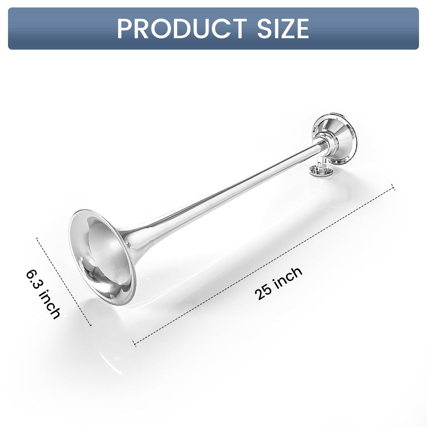 12V 150dB Single Trumpet Air Horn – Waterproof, Chrome Plated (25.1") (Universal) - RoadWest Truck Parts - B0B9H3KK3B - High Soar