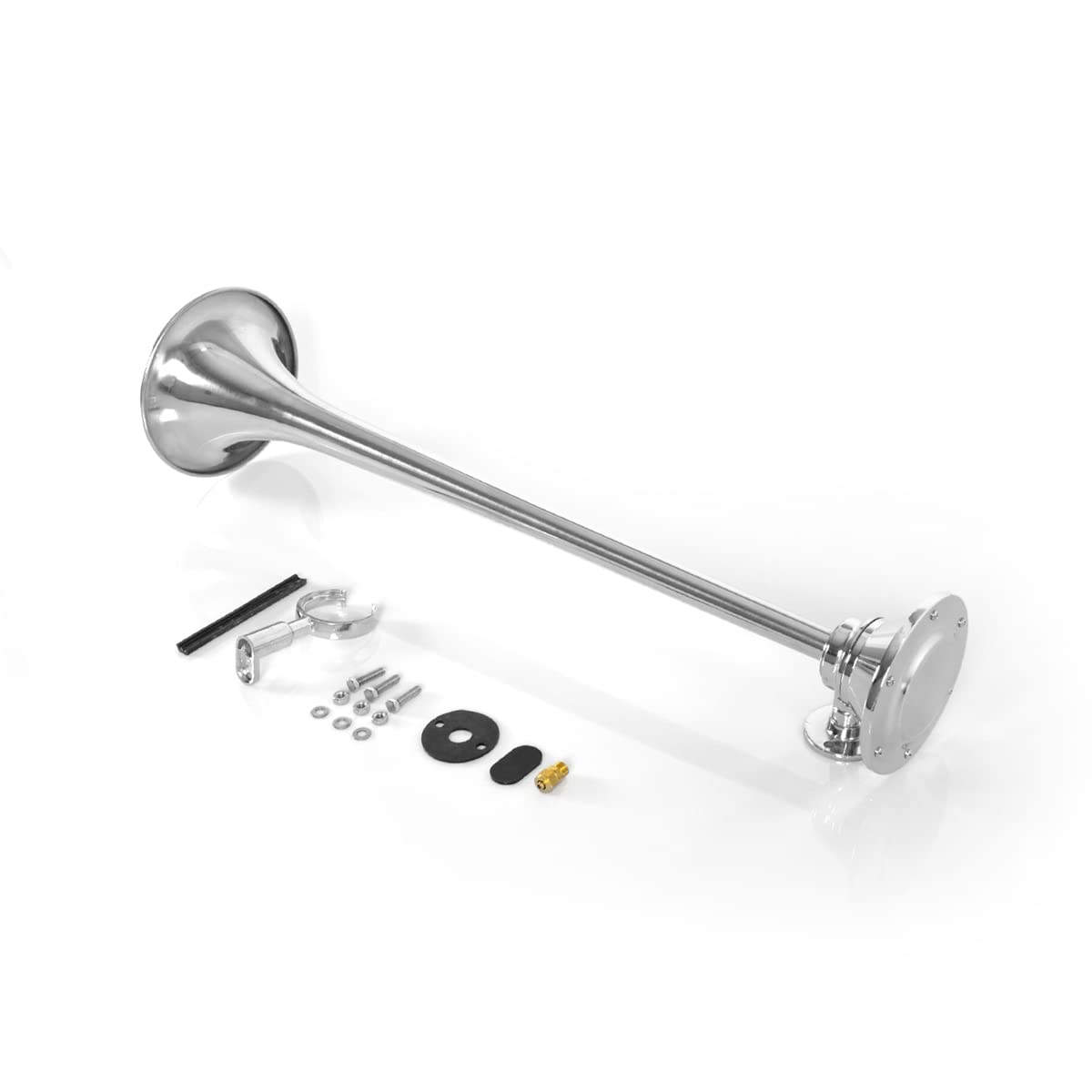 12V 150dB Single Trumpet Air Horn – Waterproof, Chrome Plated (25.1") (Universal) - RoadWest Truck Parts - B0B9H3KK3B - High Soar