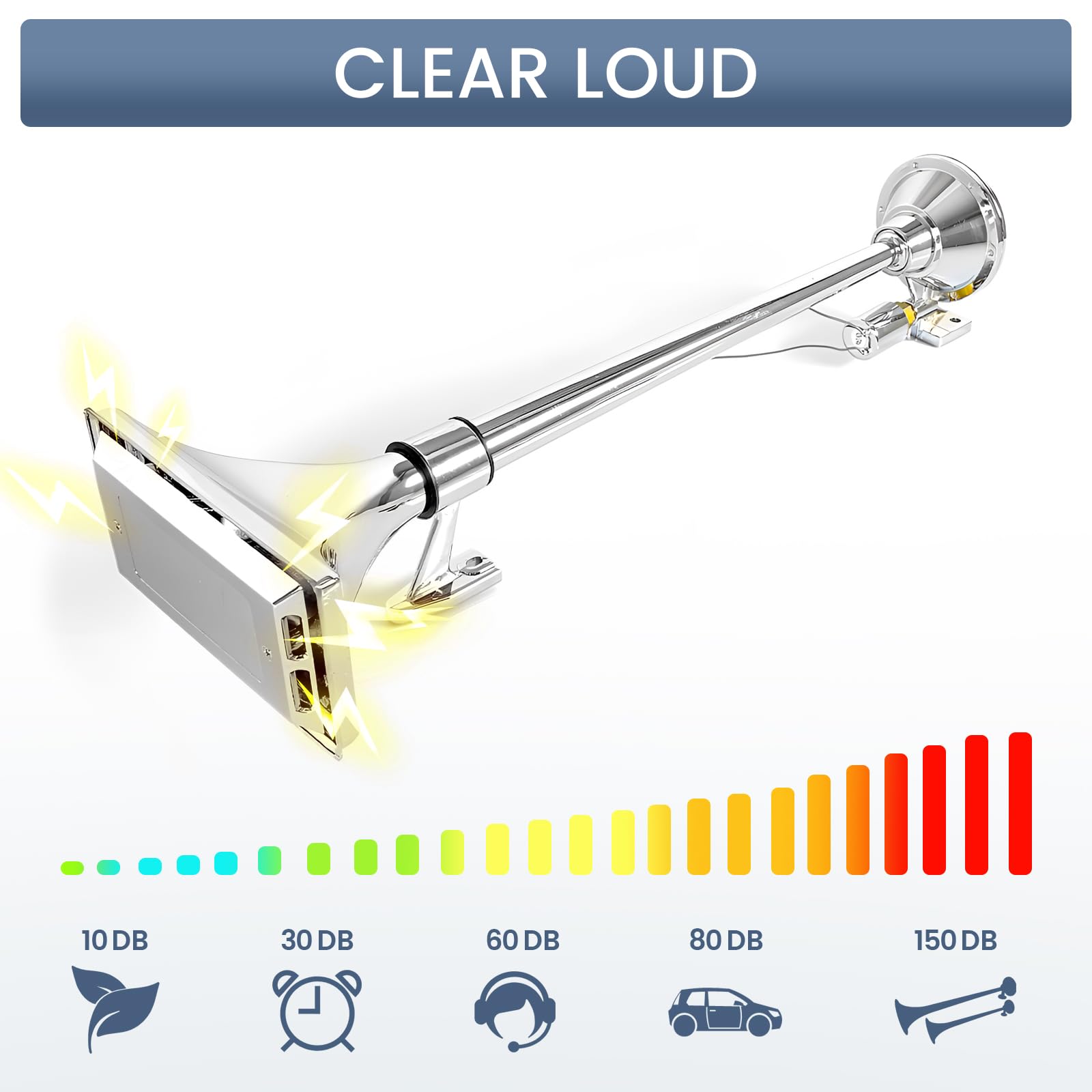 12V 150dB Single Trumpet Air Horn – Waterproof, Chrome Plated (25.1") (Universal) - RoadWest Truck Parts - B0B9H3KK3B - High Soar