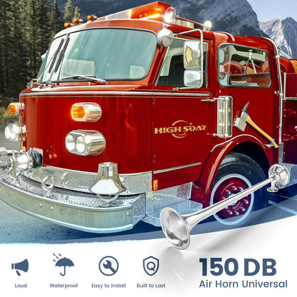 12V 150dB Single Trumpet Air Horn – Waterproof, Chrome Plated (25.1") (Universal) - RoadWest Truck Parts - B0B9H3KK3B - High Soar