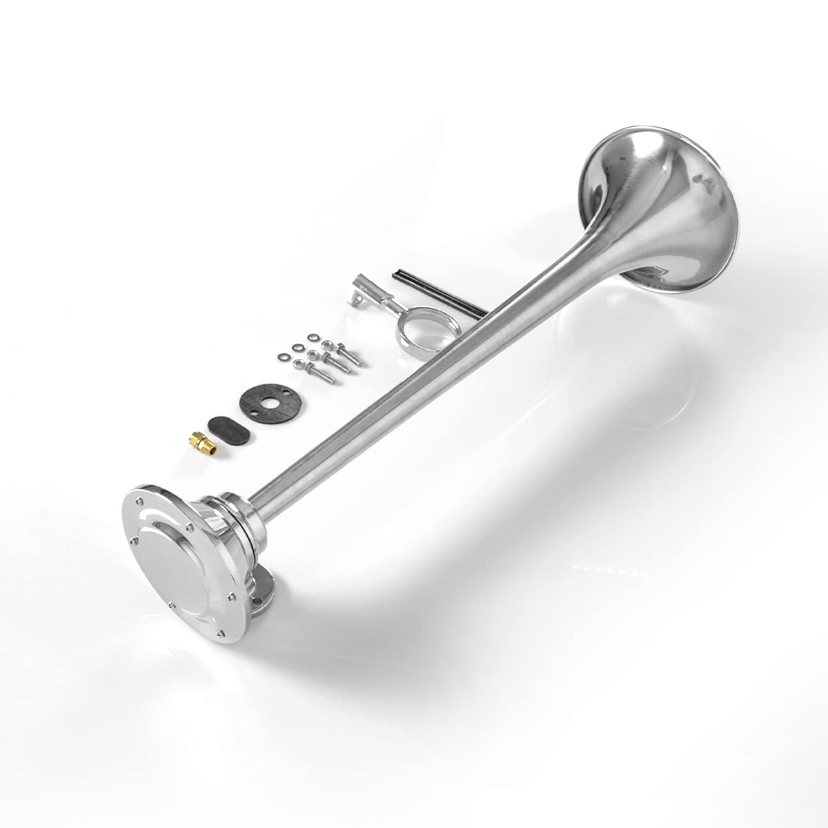 12V 150dB Single Trumpet Air Horn – Waterproof, Chrome Plated (25.1") (Universal) - RoadWest Truck Parts - B0B9H3KK3B - High Soar