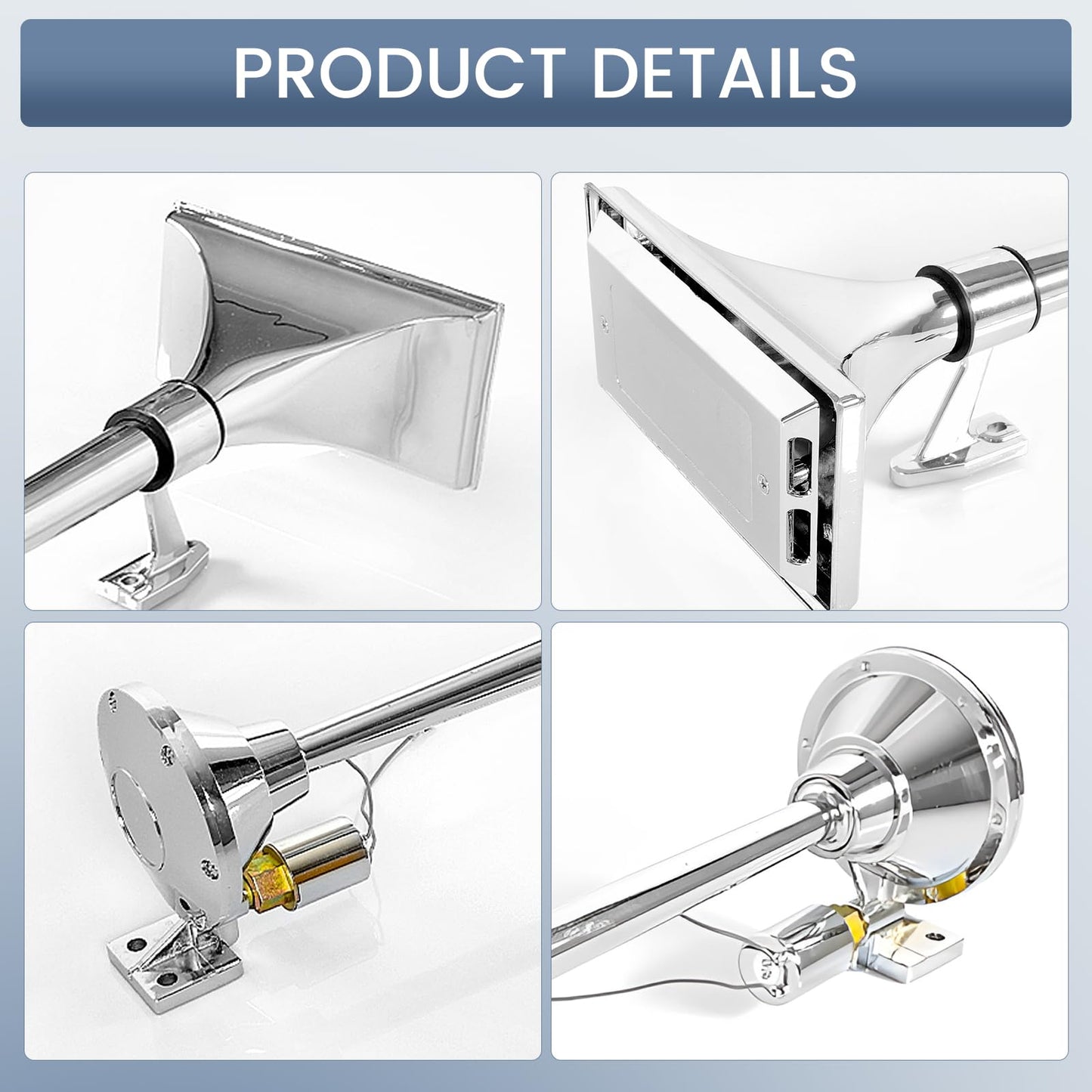 12V 150dB Single Trumpet Air Horn – Waterproof, Chrome Plated (25.1") (Universal) - RoadWest Truck Parts - B0B9H3KK3B - High Soar