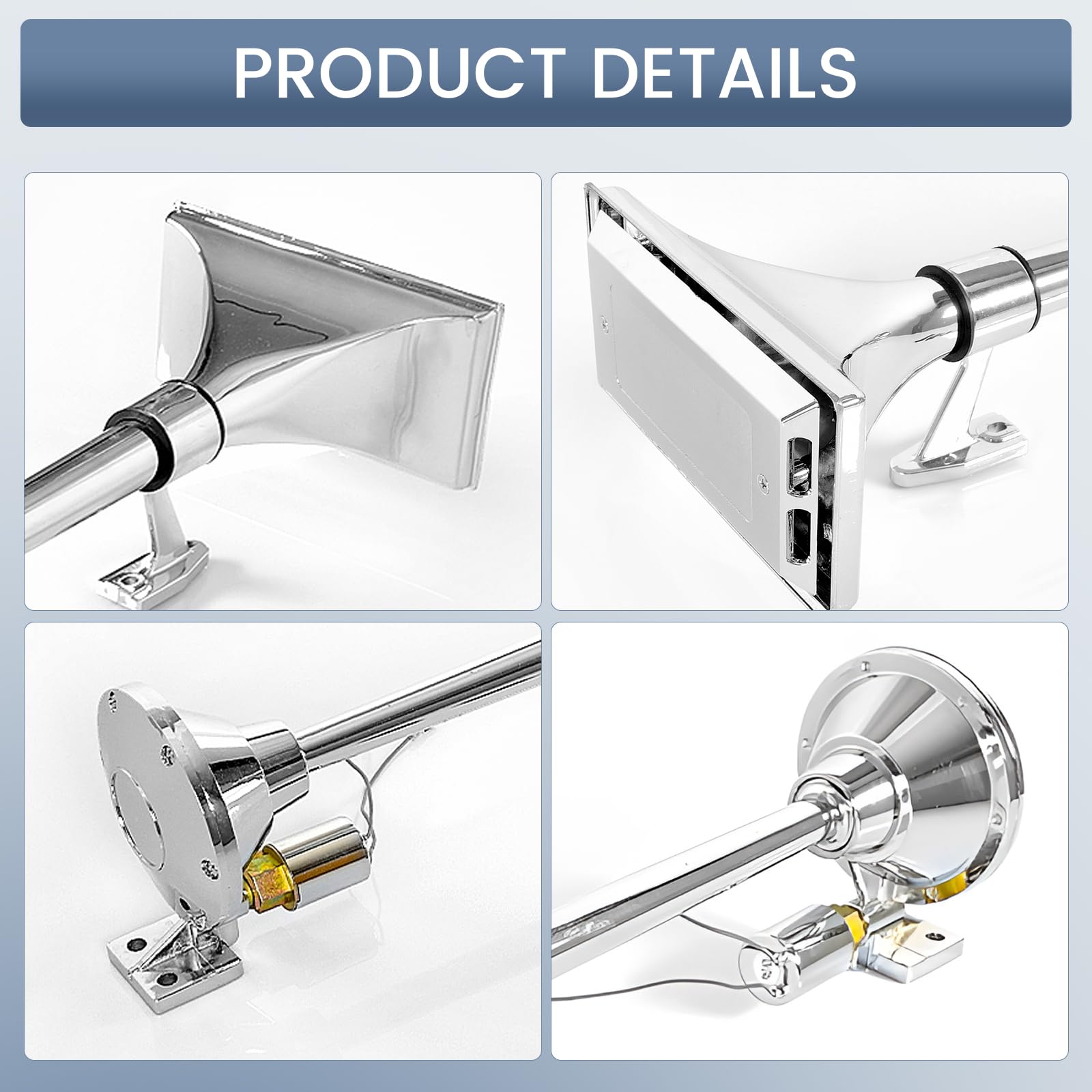 12V 150dB Single Trumpet Air Horn – Waterproof, Chrome Plated (25.1") (Universal) - RoadWest Truck Parts - B0B9H3KK3B - High Soar