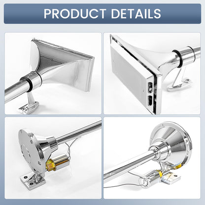12V 150dB Single Trumpet Air Horn – Waterproof, Chrome Plated (25.1") (Universal) - RoadWest Truck Parts - B0B9H3KK3B - High Soar