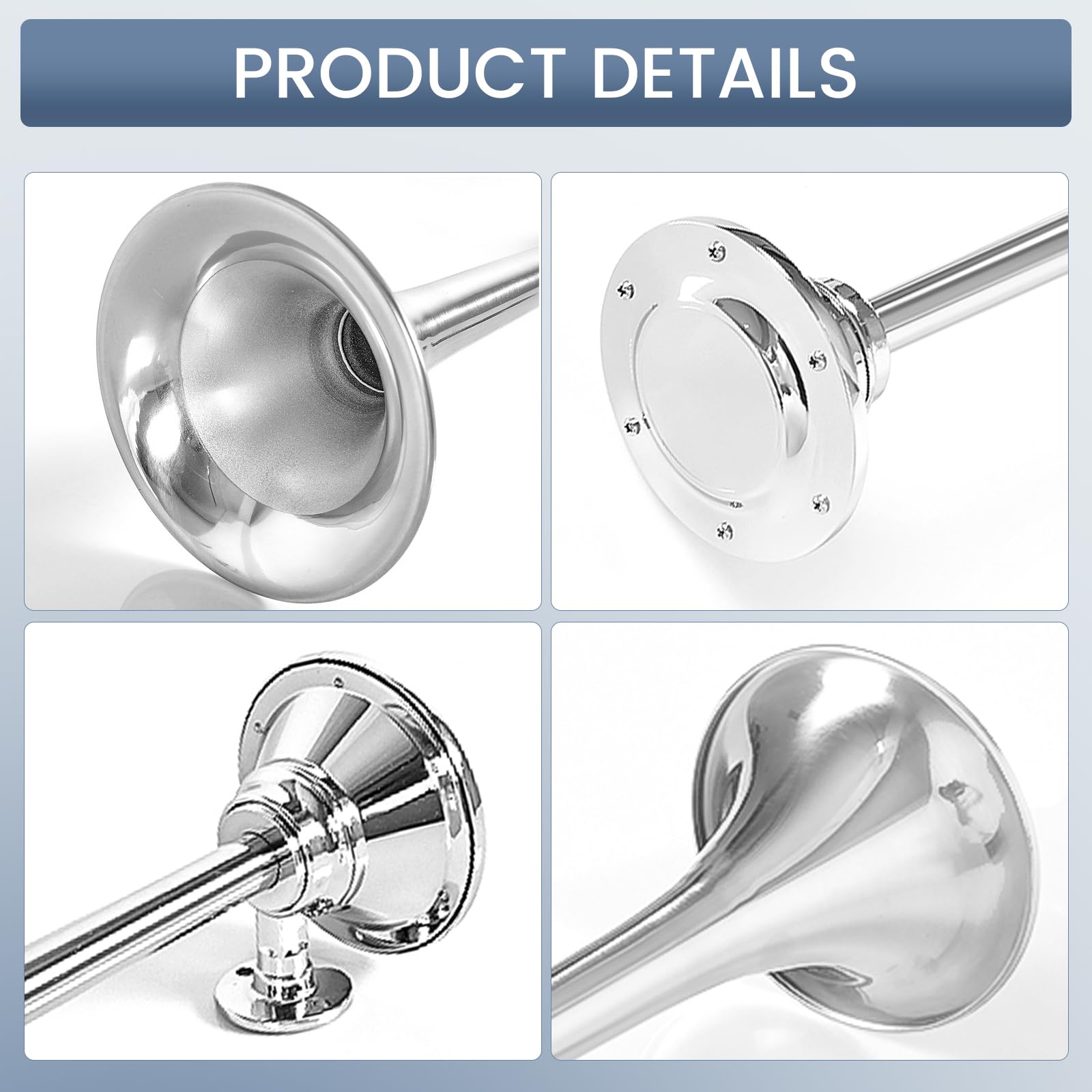 12V 150dB Single Trumpet Air Horn – Waterproof, Chrome Plated (25.1") (Universal) - RoadWest Truck Parts - B0B9H3KK3B - High Soar