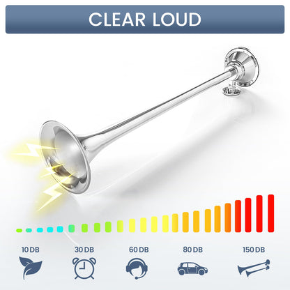 12V 150dB Single Trumpet Air Horn – Waterproof, Chrome Plated (25.1") (Universal) - RoadWest Truck Parts - B0B9H3KK3B - High Soar