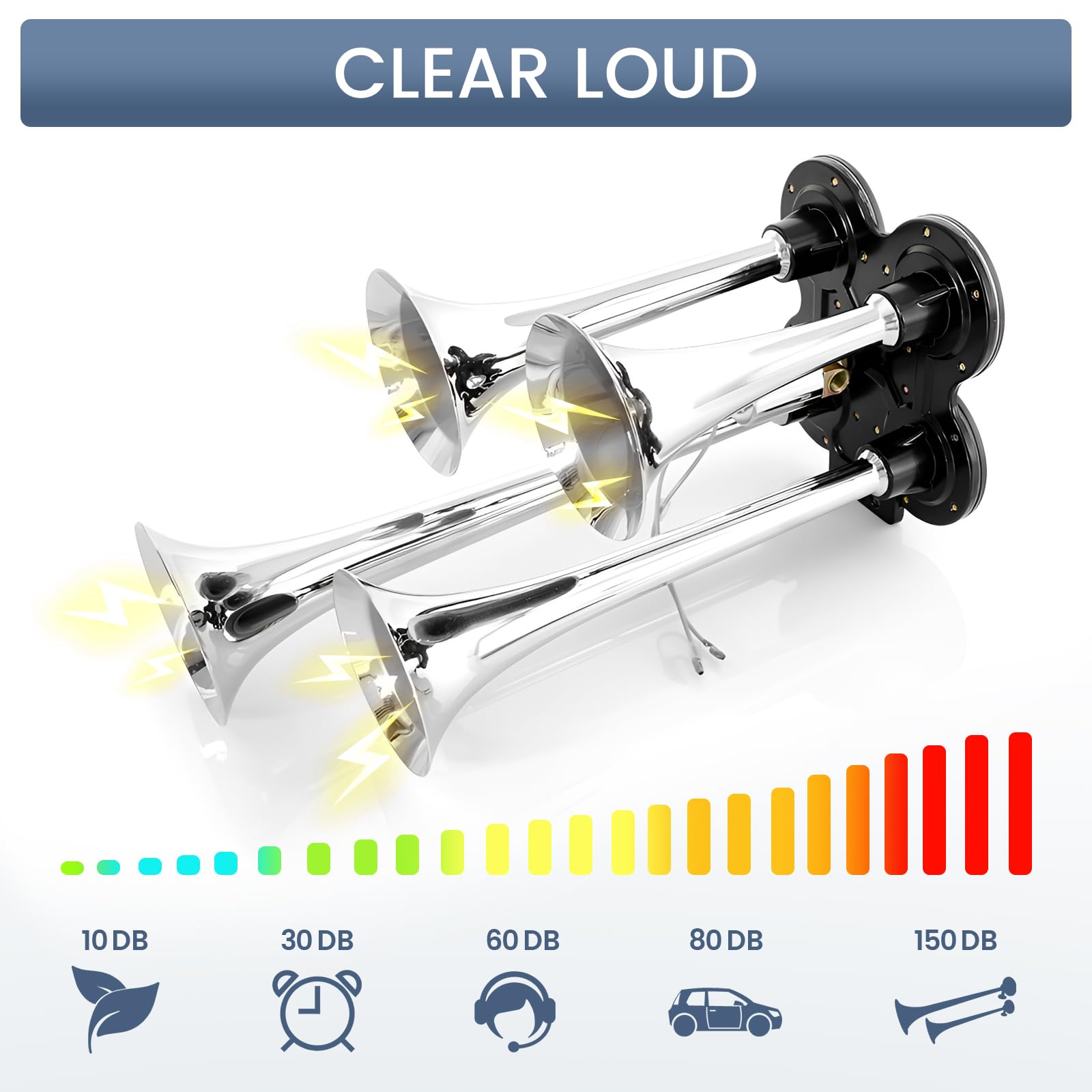 12V/24V 150dB 4 - Trumpet Train Air Horn Kit w/ Compressor (Universal) - RoadWest Truck Parts - YY-312-03E - High Soar