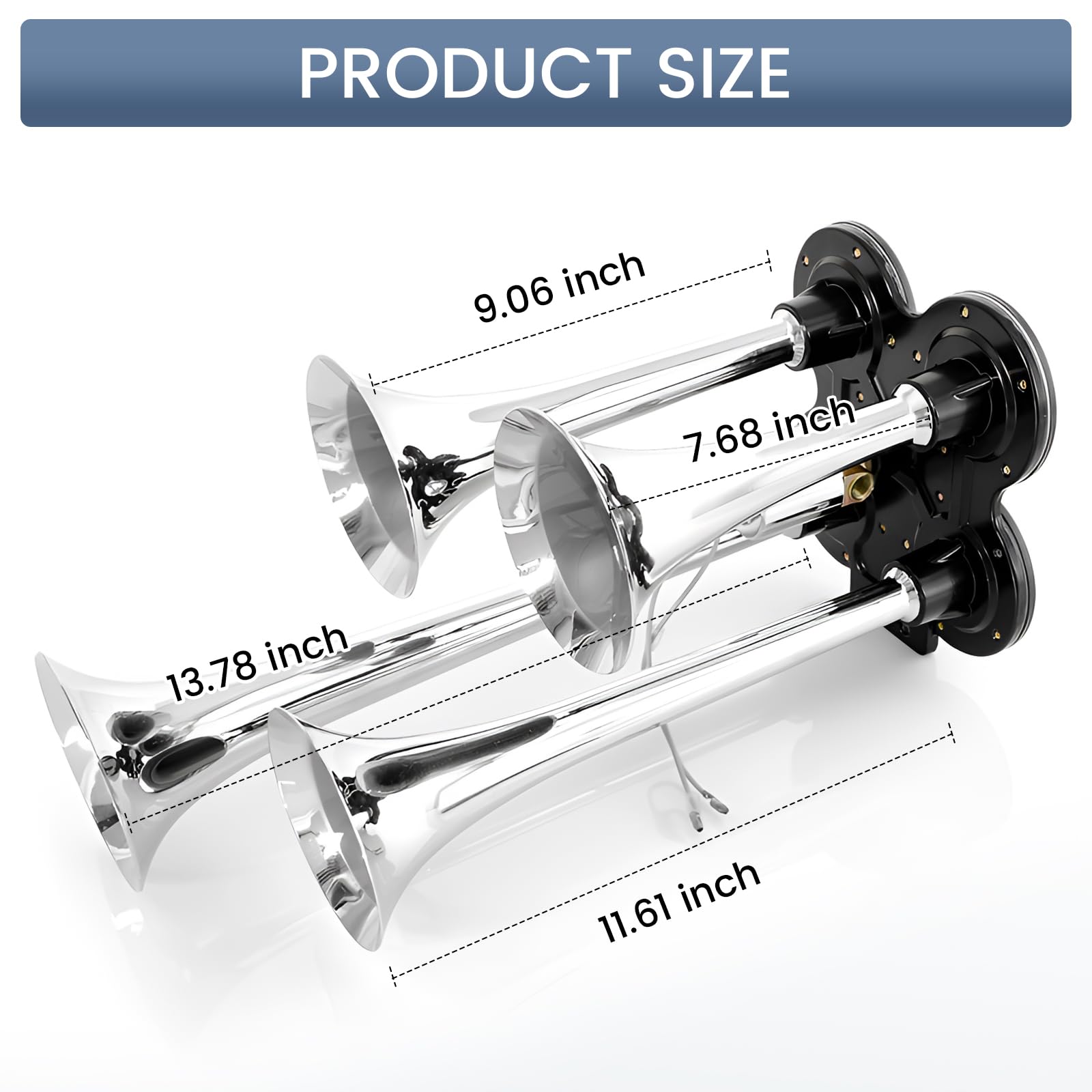 12V/24V 150dB 4 - Trumpet Train Air Horn Kit w/ Compressor (Universal) - RoadWest Truck Parts - YY-312-03E - High Soar