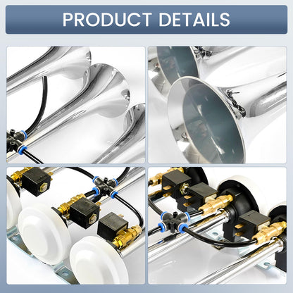 150dB 3 - Trumpet Air Horn Kit – 12V/24V (Universal Truck/Car/Boat) - RoadWest Truck Parts - B0B9H36PBD - High Soar