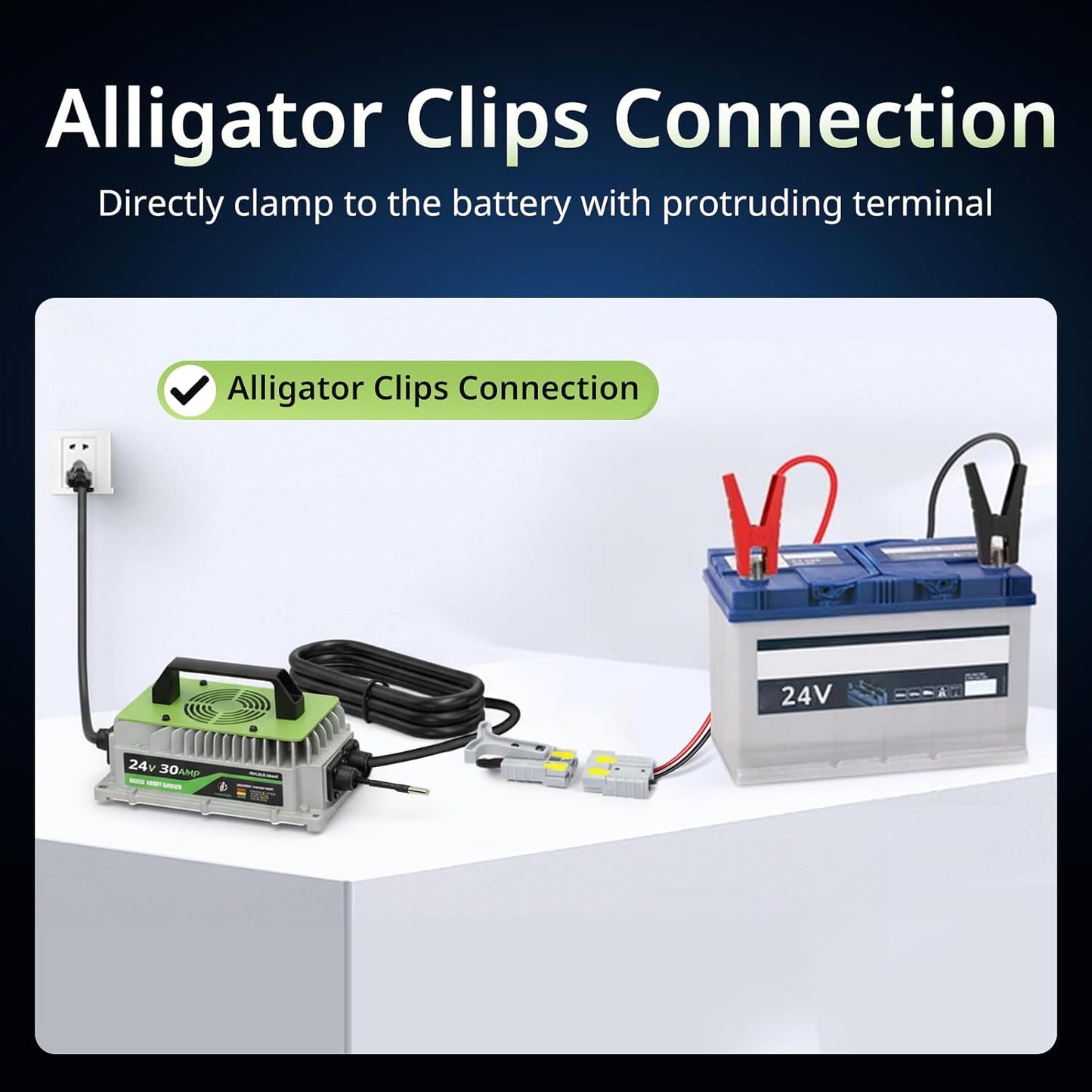 24V LiFePO4 Battery Charger 30A (1000W) – IP65 Waterproof w/ Fan & Alligator Clips - RoadWest Truck Parts - B0FSQ9RHSZ - High Soar