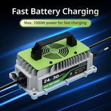 24V LiFePO4 Battery Charger 30A (1000W) – IP65 Waterproof w/ Fan & Alligator Clips - RoadWest Truck Parts - B0FSQ9RHSZ - High Soar