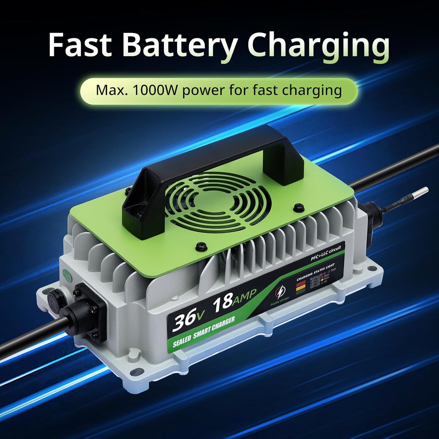 36V LiFePO4 Battery Charger 18A (1000W) – IP65 Waterproof w/ Fan & M8 Terminals - RoadWest Truck Parts - B0FSRHJCRR - High Soar