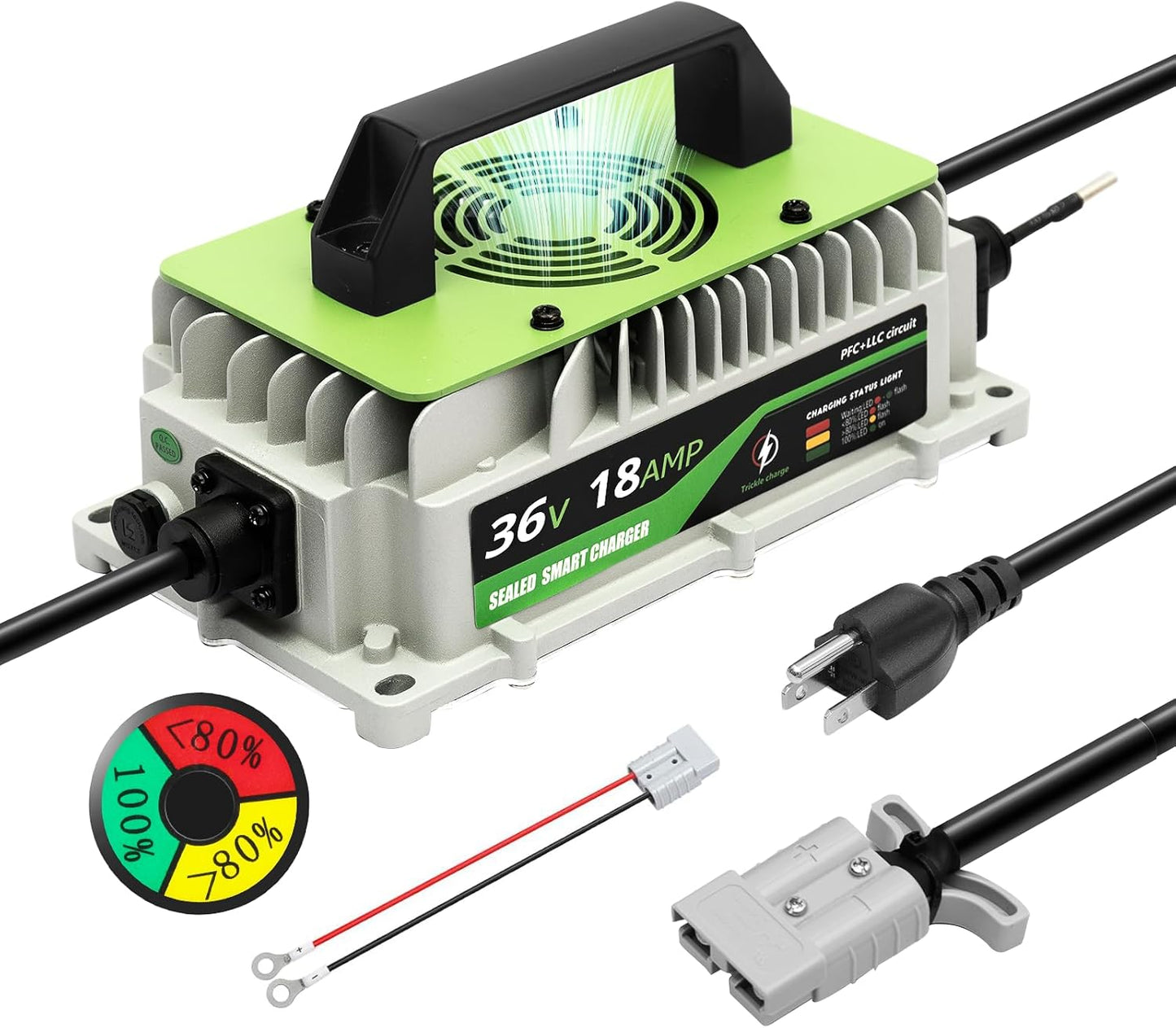 36V LiFePO4 Battery Charger 18A (1000W) – IP65 Waterproof w/ Fan & M8 Terminals - RoadWest Truck Parts - B0FSRHJCRR - High Soar