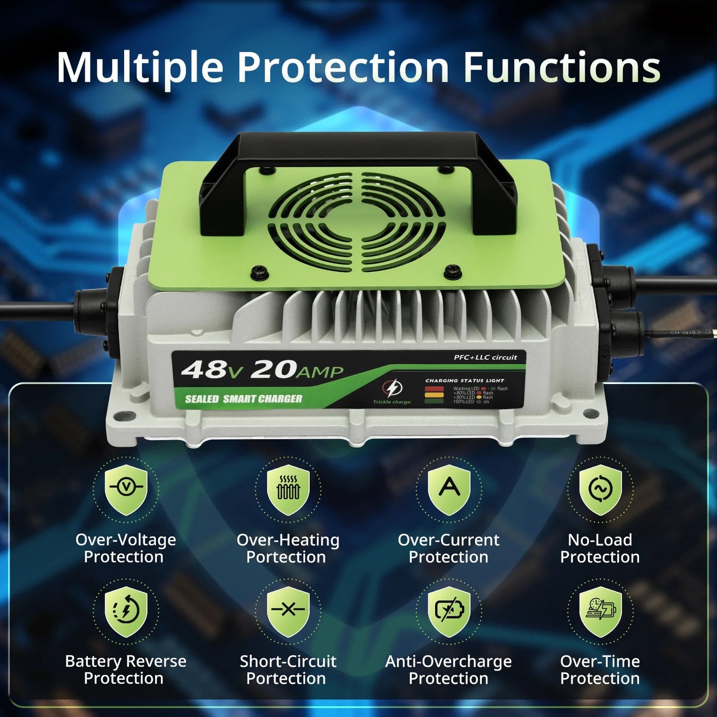 48V LiFePO4 Battery Charger 20A (1000W) – IP65 Waterproof w/ Fan (Club Car Compatible) - RoadWest Truck Parts - B0FSQNW52F - High Soar