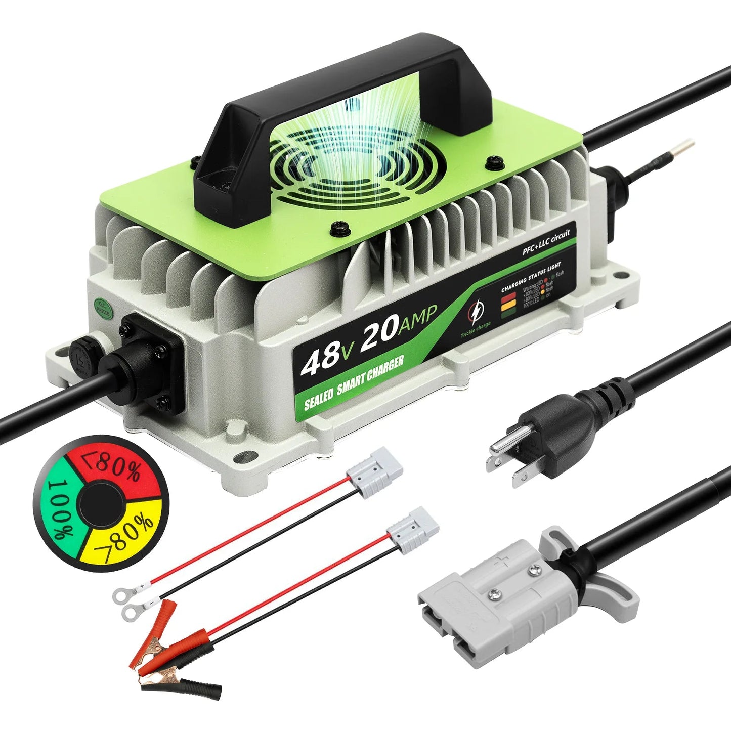 48V LiFePO4 Battery Charger 20A (1000W) – IP65 Waterproof w/ Fan (Club Car Compatible) - RoadWest Truck Parts - B0FSQNW52F - High Soar