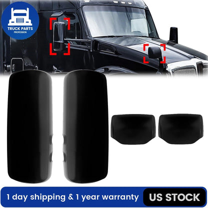 4PCS Black Door Mirror Cover & Hood Mirror Cover For Kenworth T680 T880 LH+RH