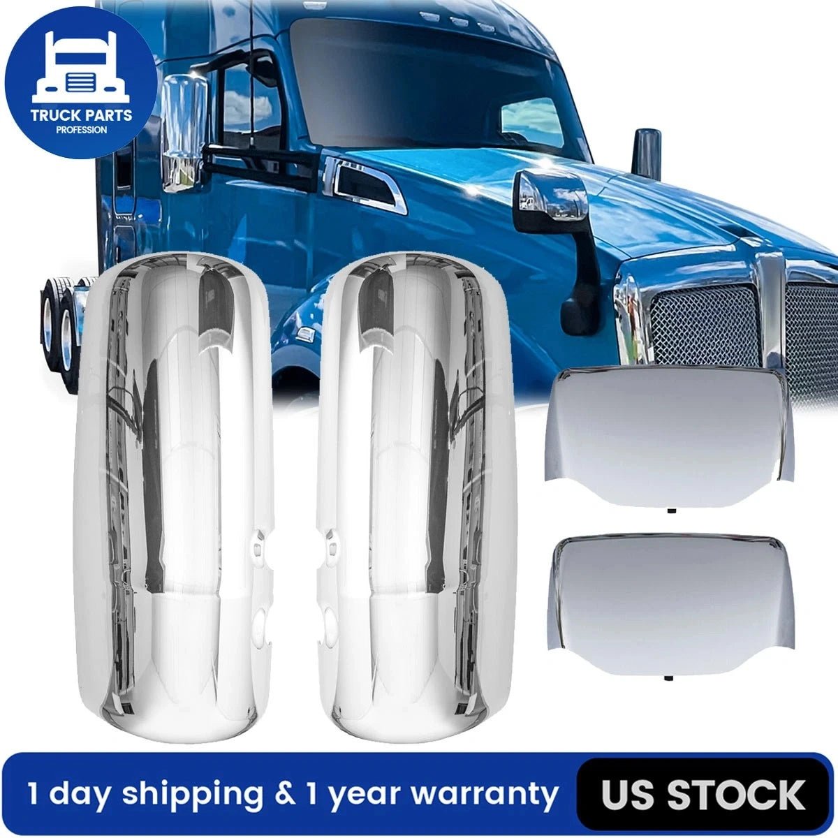 For Peterbilt 579/587 Chrome Mirror Casing Set Door+Hood (4PCS)