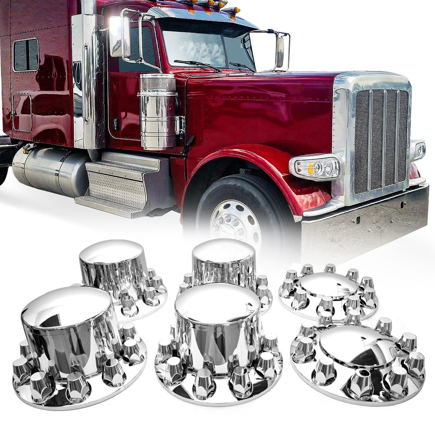 High Soar 33mm Chrome Lug Nut Covers for Semi Trucks – Front Axle Set (Screw‑on ABS)