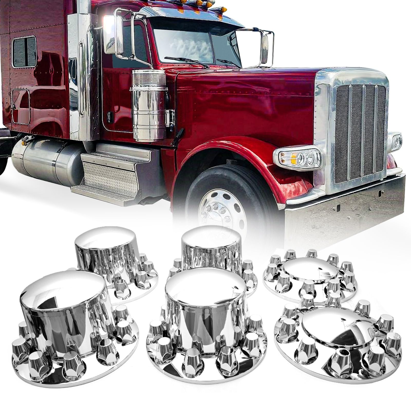 High Soar 33mm Chrome Lug Nut Covers for Semi Trucks – Front Axle Set (Screw‑on ABS)