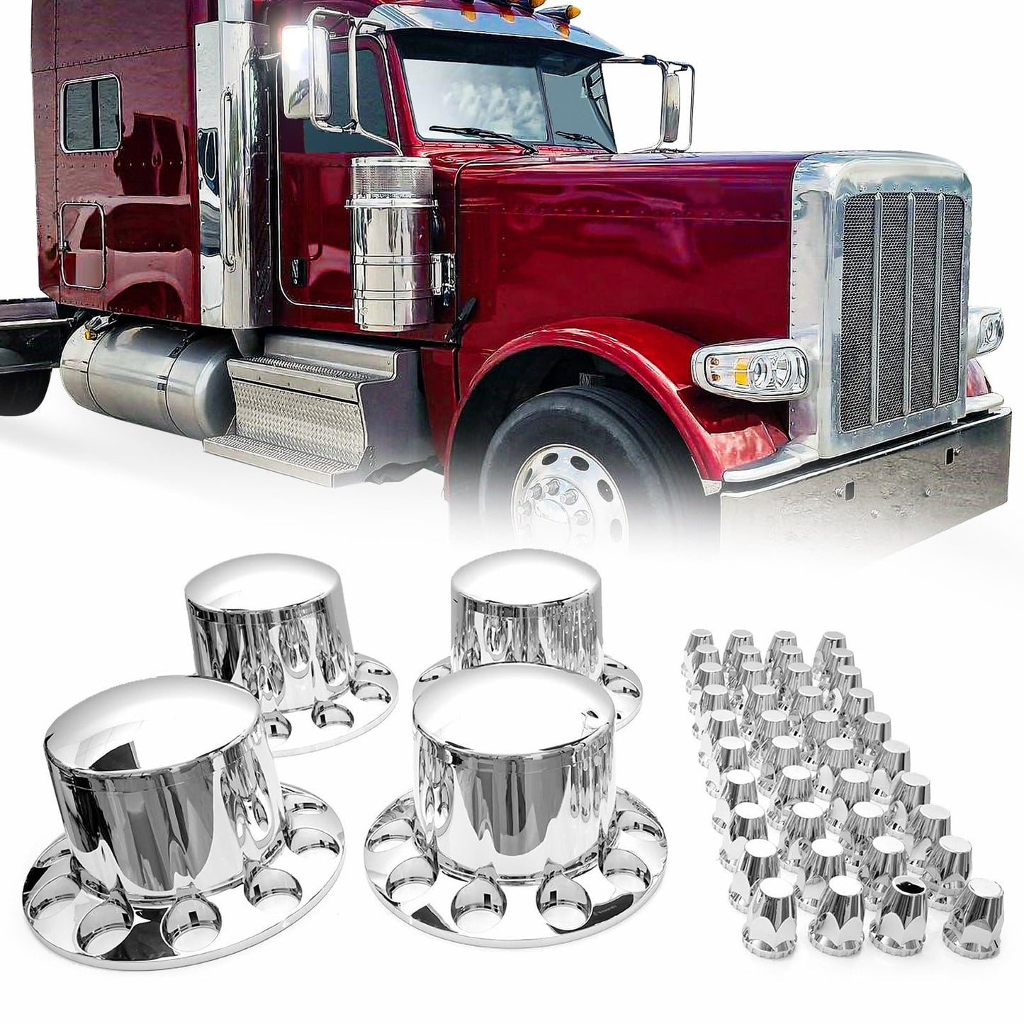 High Soar 33mm Chrome Lug Nut Covers for Semi Trucks – Front Axle Set (Screw‑on ABS)