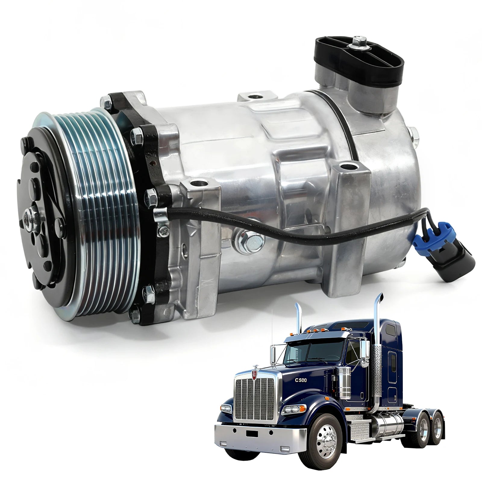 Compressor with Clutch for Peterbilt 320 379 385 (2006-2015) SD7H15 12V R-134a 8-Groove, Replaces CO-4759C (Z-U364-01Z)