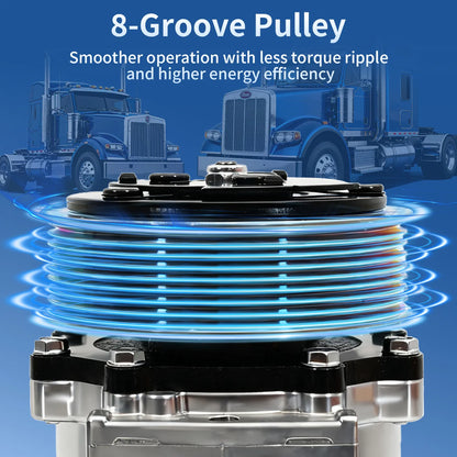 A/C Compressor with Clutch for Kenworth C500 K270 K370 T170 T270 T370 T400 W900 (2000-2015) SD7H15 12V R134a 8-Groove, Replaces CO-4759C