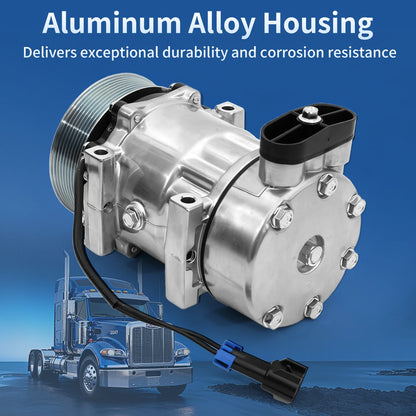 A/C Compressor with Clutch for Kenworth C500 K270 K370 T170 T270 T370 T400 W900 (2000-2015) SD7H15 12V R134a 8-Groove, Replaces CO-4759C