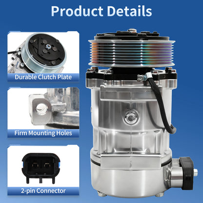 A/C Compressor with Clutch for Kenworth C500 K270 K370 T170 T270 T370 T400 W900 (2000-2015) SD7H15 12V R134a 8-Groove, Replaces CO-4759C