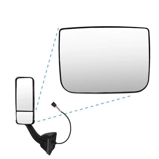 Heated convex wide-angle truck mirror glass for Freightliner Cascadia (2007–2018), designed for the side door mirror by ROADWEST.