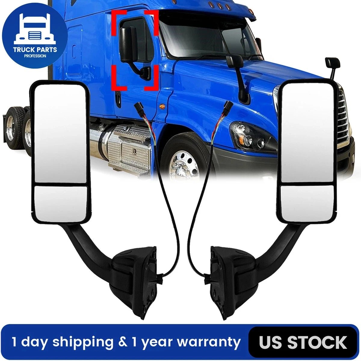 For Freightliner Cascadia Door Mirror – Black (2008–2016) Pair Set