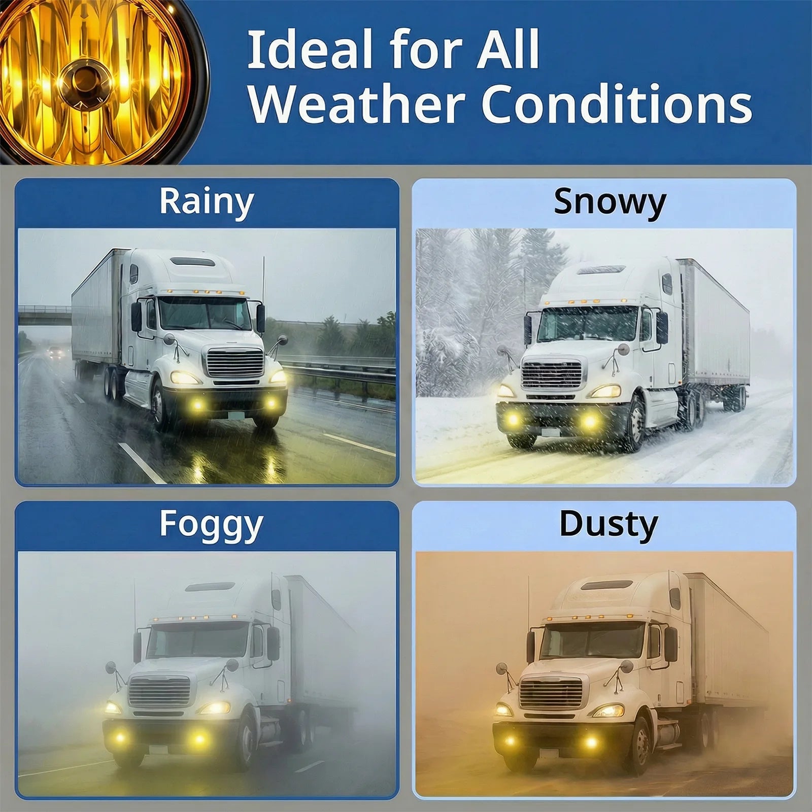 Freightliner Cascadia LED Fog Lights w/ Blue Accent, 2008–2017, Pair