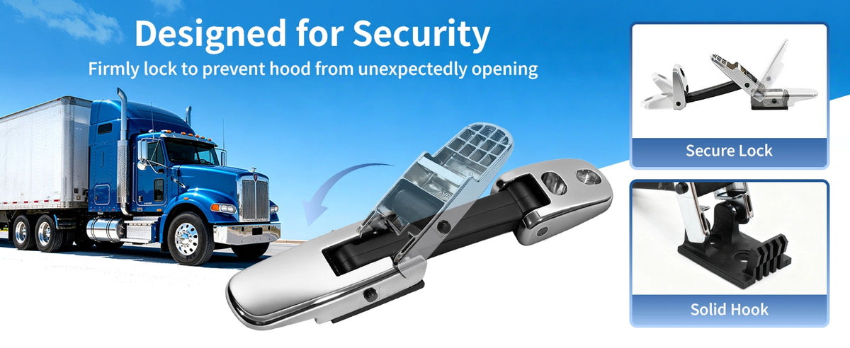 Kenworth Hood Latch Kit L+R – Chrome (T170/T270/T300/T370/T440/T470/T660) – OE Replacement