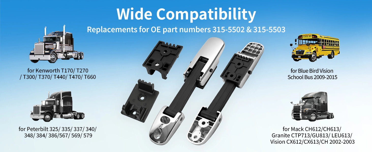 Kenworth Hood Latch Kit L+R – Chrome (T170/T270/T300/T370/T440/T470/T660) – OE Replacement