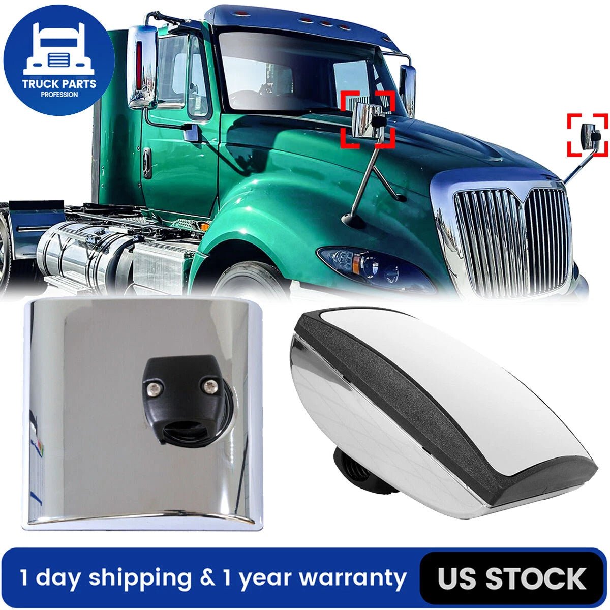 For International Hood Mirror Head – Chrome Square Convex (3594843C3)