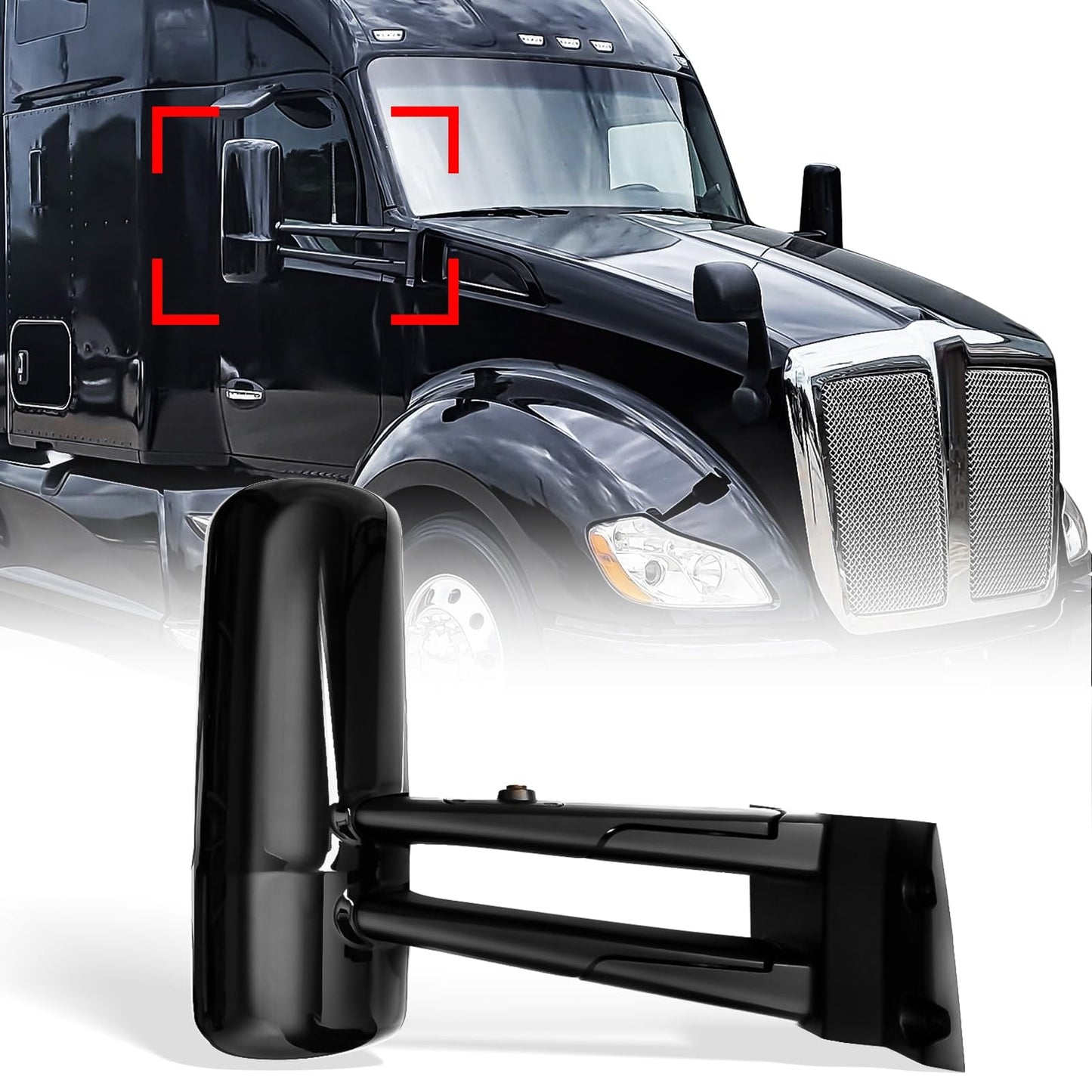 Heated Power Door Mirrors w/ Arm for Kenworth T680/T880 – Black (A Pair)