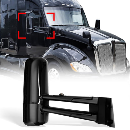 Heated Power Door Mirrors w/ Arm for Kenworth T680/T880 – Black (A Pair)