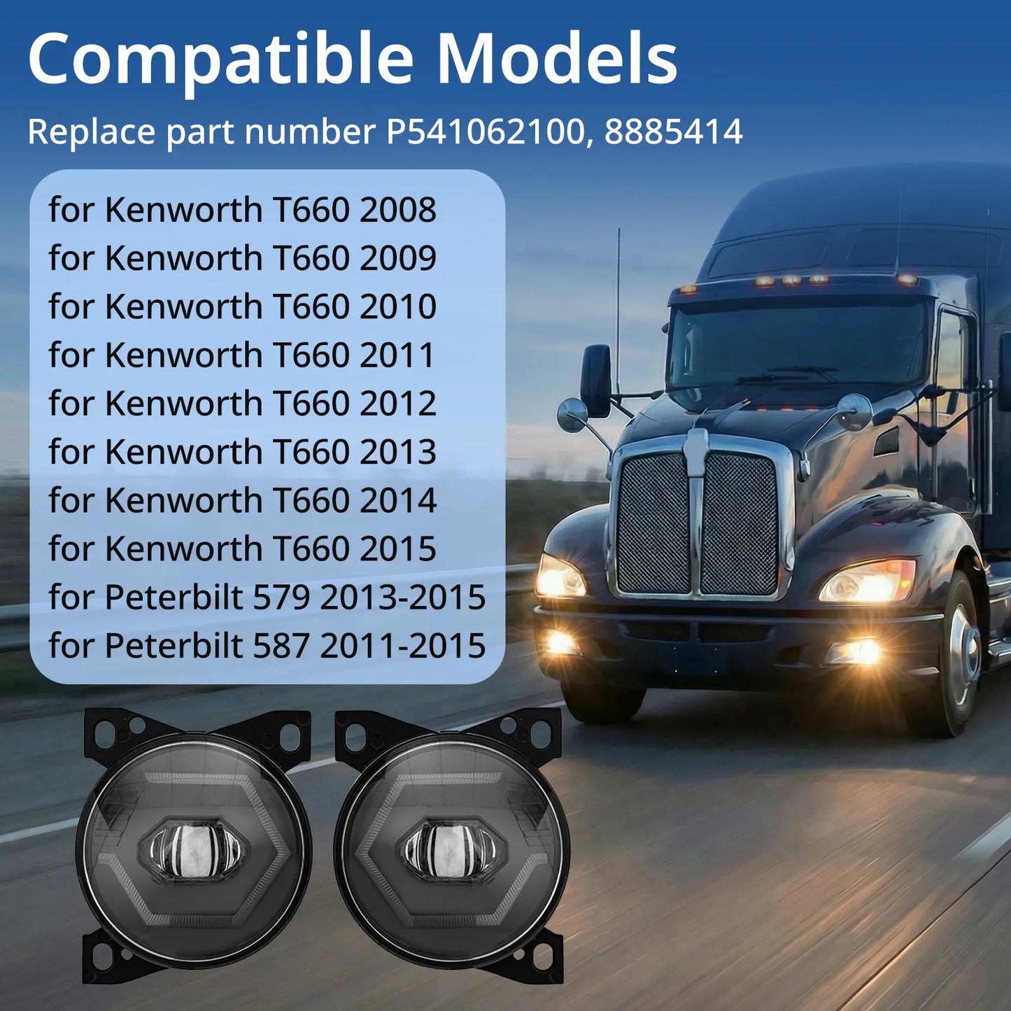 Peterbilt 579/587 Front Fog Lights Pair w/ Bulbs – Waterproof