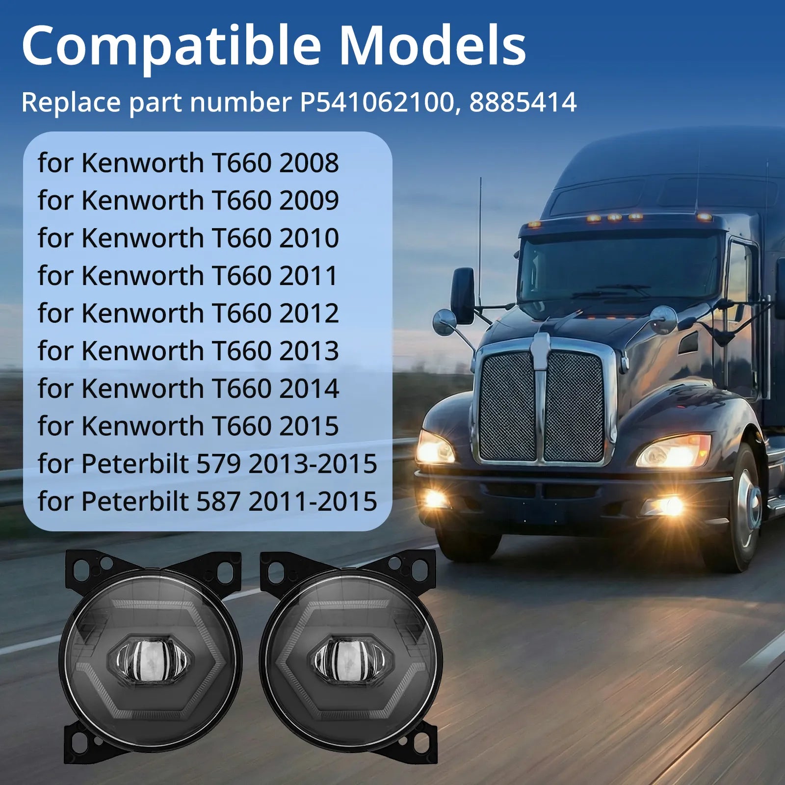 Peterbilt 579/587 Front Fog Lights Pair w/ Bulbs – Waterproof