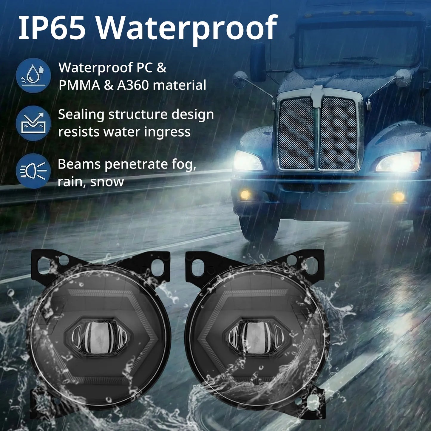 Peterbilt 579/587 Front Fog Lights Pair w/ Bulbs – Waterproof