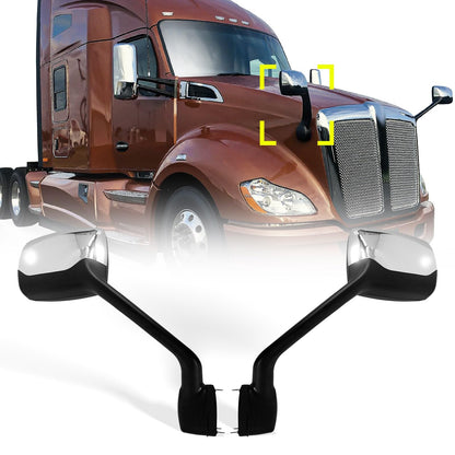 Peterbilt 579/587 Hood Mirror Pair w/ Arms (2010–2017) – Chrome, Convex (Driver & Passenger)