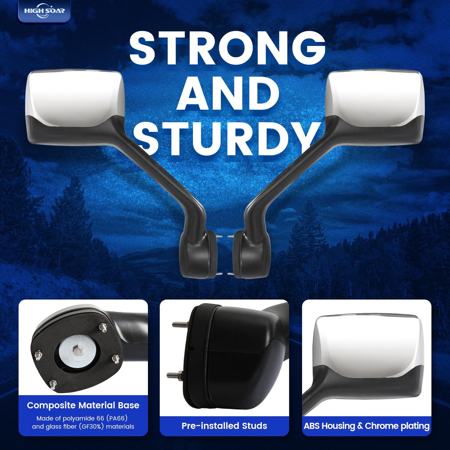 Peterbilt 579/587 Hood Mirror Pair w/ Arms (2010–2017) – Chrome, Convex (Driver & Passenger)