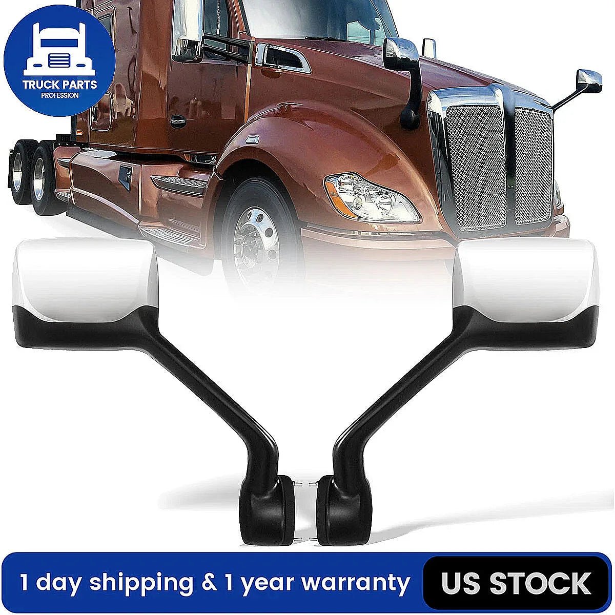 For Peterbilt 579/587 Hood Mirror w/ Arm – Chrome (2010–2017)
