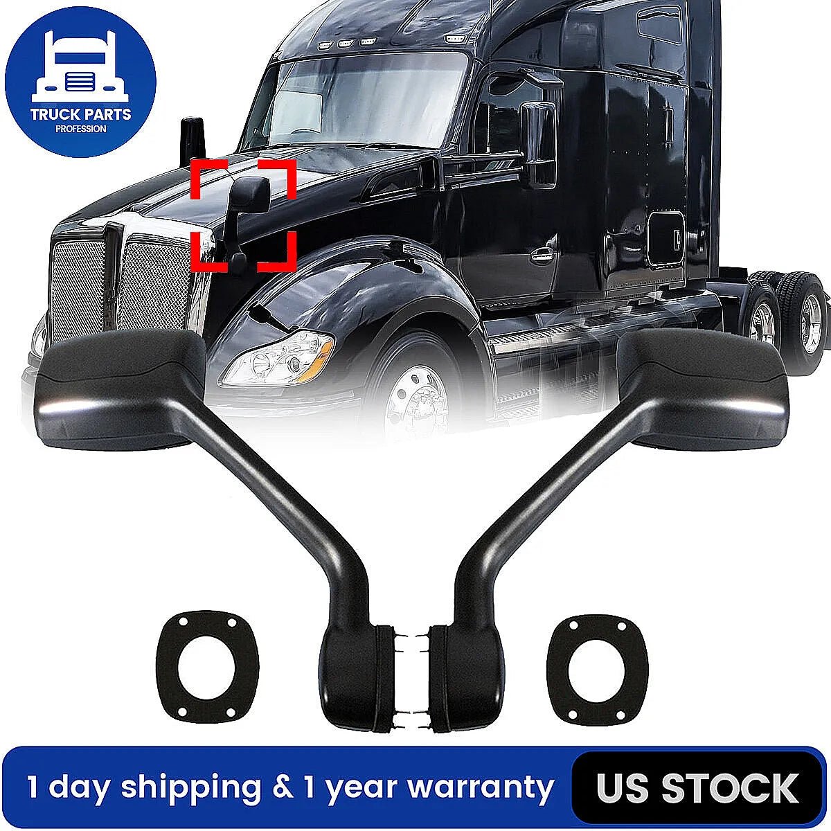 Peterbilt 579/587 Hood Mirror w/ Arm – Black (2010–2017)