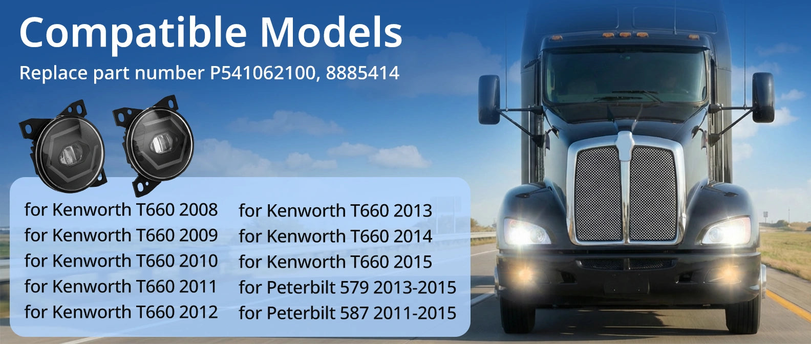 Peterbilt 579/587 Front Fog Lights Pair w/ Bulbs – Waterproof