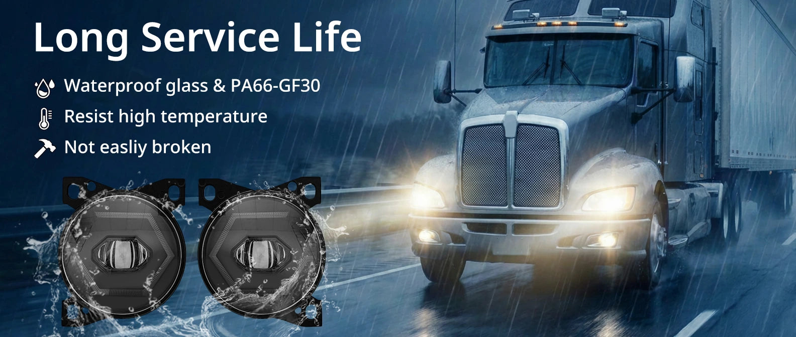 Peterbilt 579/587 Front Fog Lights Pair w/ Bulbs – Waterproof