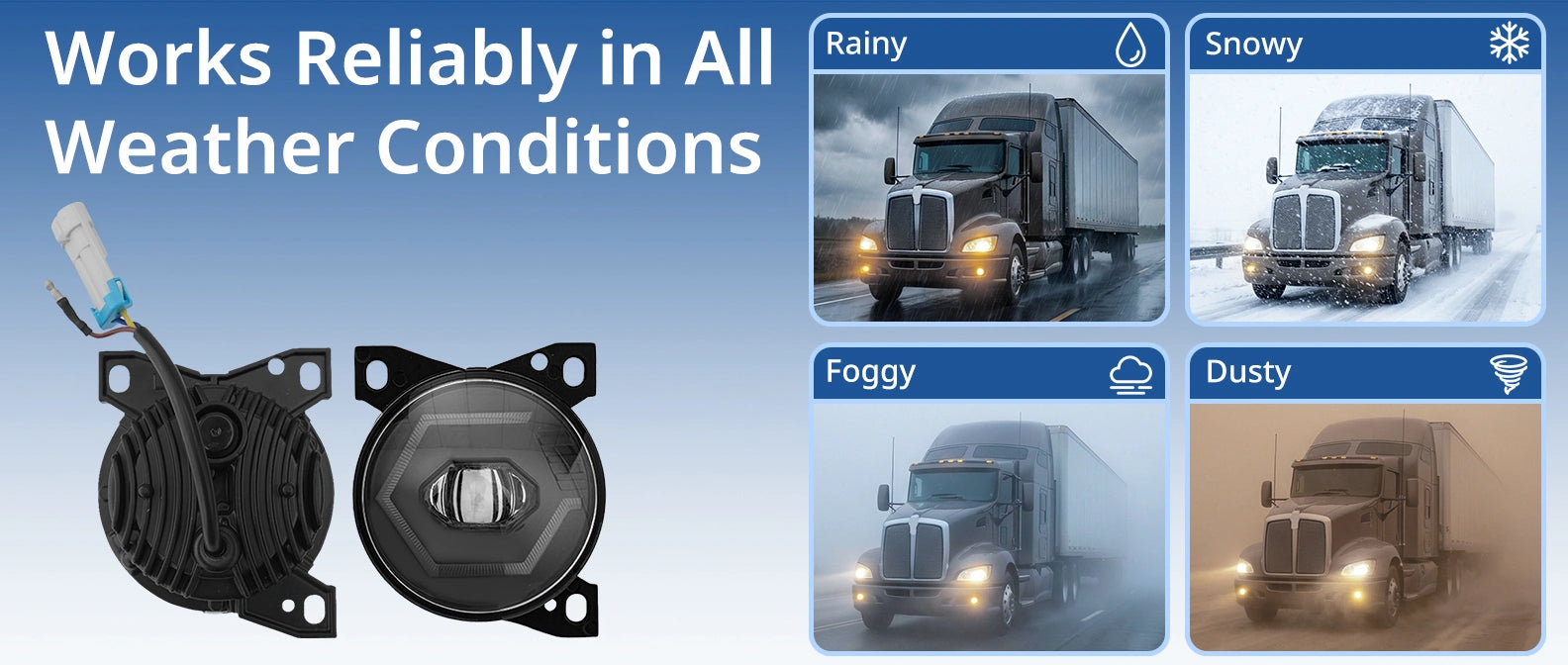 Peterbilt 579/587 Front Fog Lights Pair w/ Bulbs – Waterproof